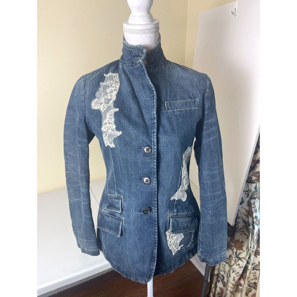 Lauren Ralph Lauren Womens Blazer Jean Jacket Sz 2 Embellished Lace Insulated - Picture 16 of 16